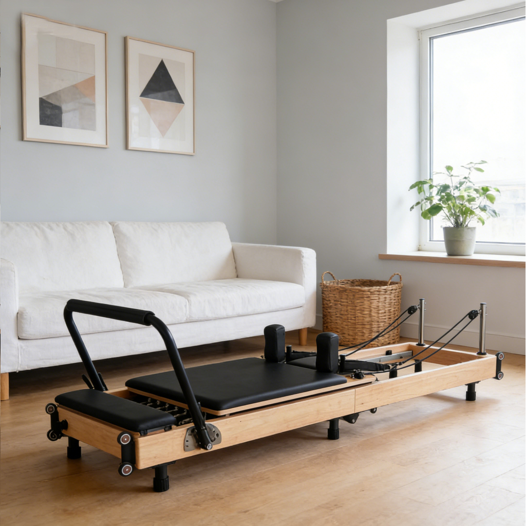 Pilates & Yoga Reversible Mockneck Sweatshirt - Space-Saving Foldable Oak Pilates Reformer with